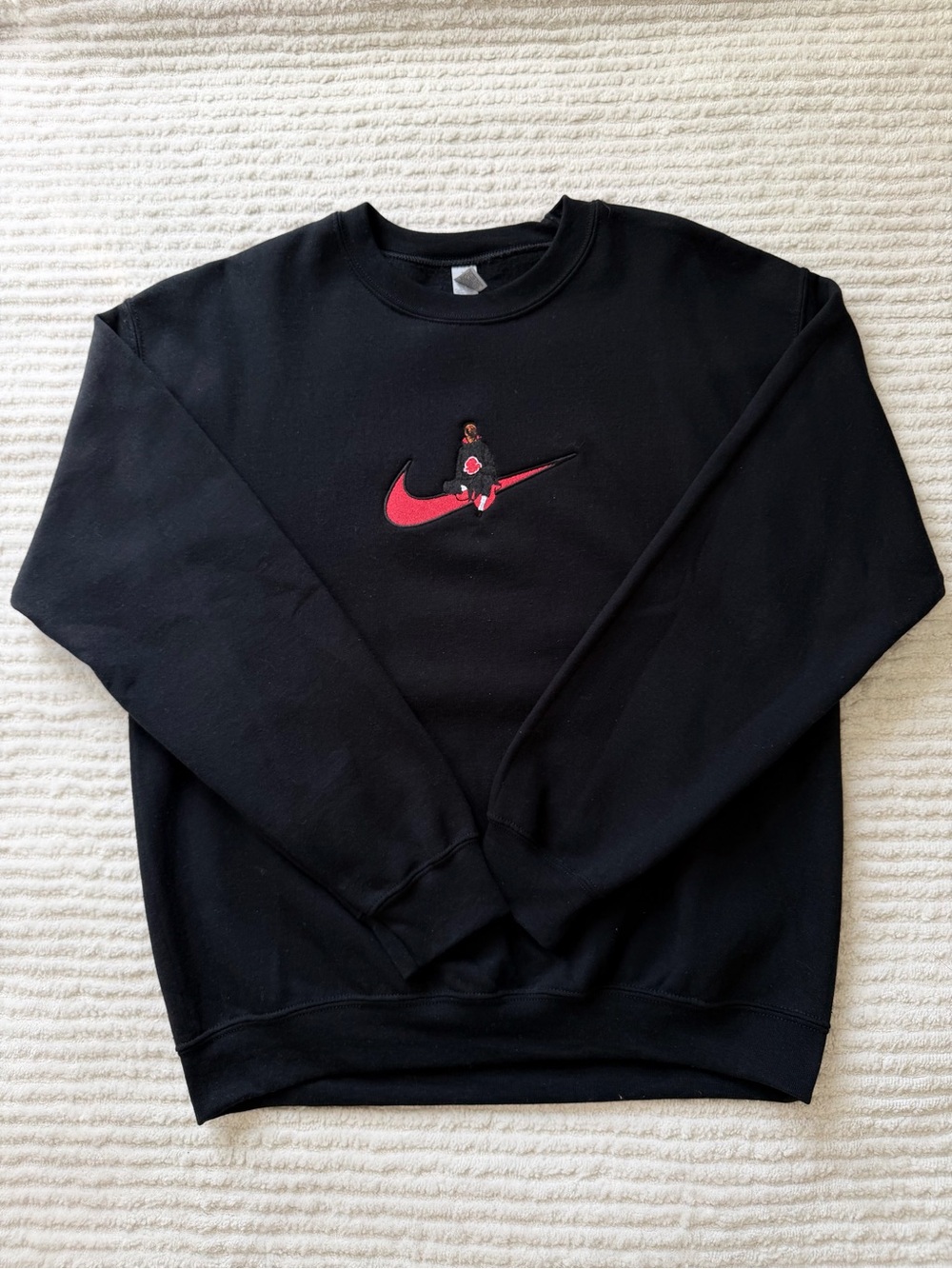 Nike Naruto Black Crewneck Sweatshirt with Red Swoosh and Embroidered Detail